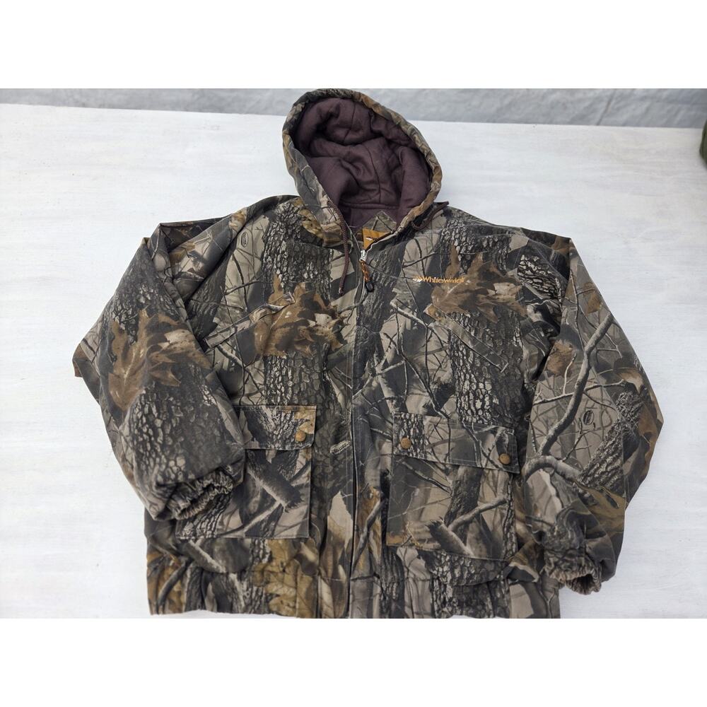 Vintage Whitewater Outdoors Realtree Hardwoods Camo Zip Hooded Jacket L Hunting